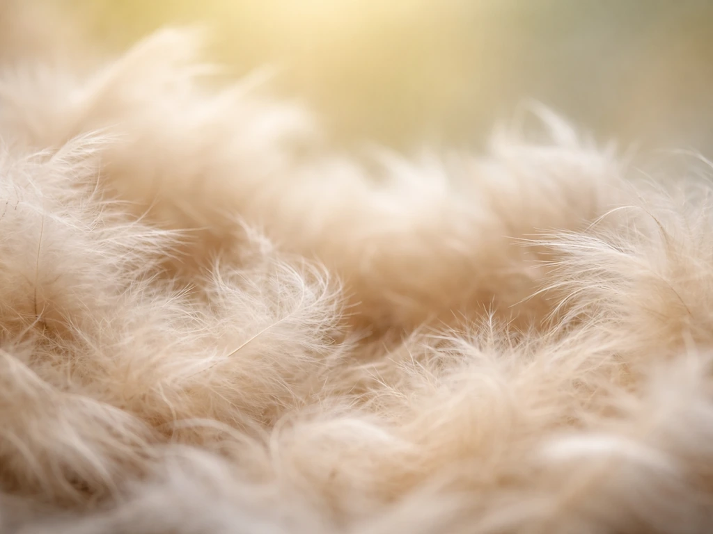 Macro close-up of soft fluffy bird down feathers with visible insulating filaments against a blurred natural background.