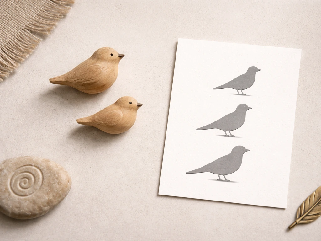 Minimal tabletop collage showing bird hierarchy dominance with simple silhouettes and symbolic motifs.