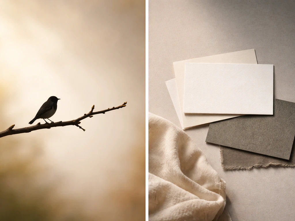 Perched bird silhouette beside two contrasting props suggesting compliment versus objectification