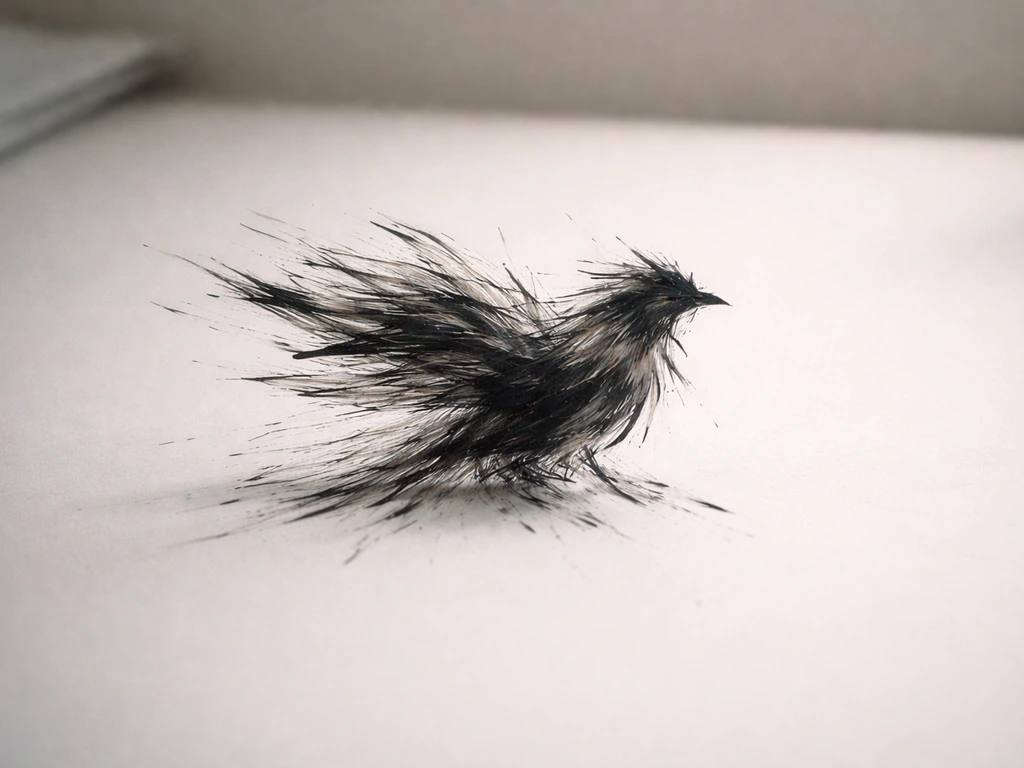Minimal illustration-like bird silhouette made of chaotic brush strokes on a calm background, symbolizing slang crazines