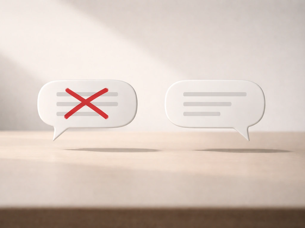 Two empty conversation bubbles with crossed-out phrase and a neutral replacement meaning “crazy person.”