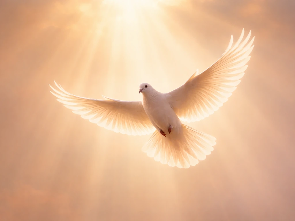 A bird soaring above warm light rays, symbolizing hope and a gentle spiritual message.