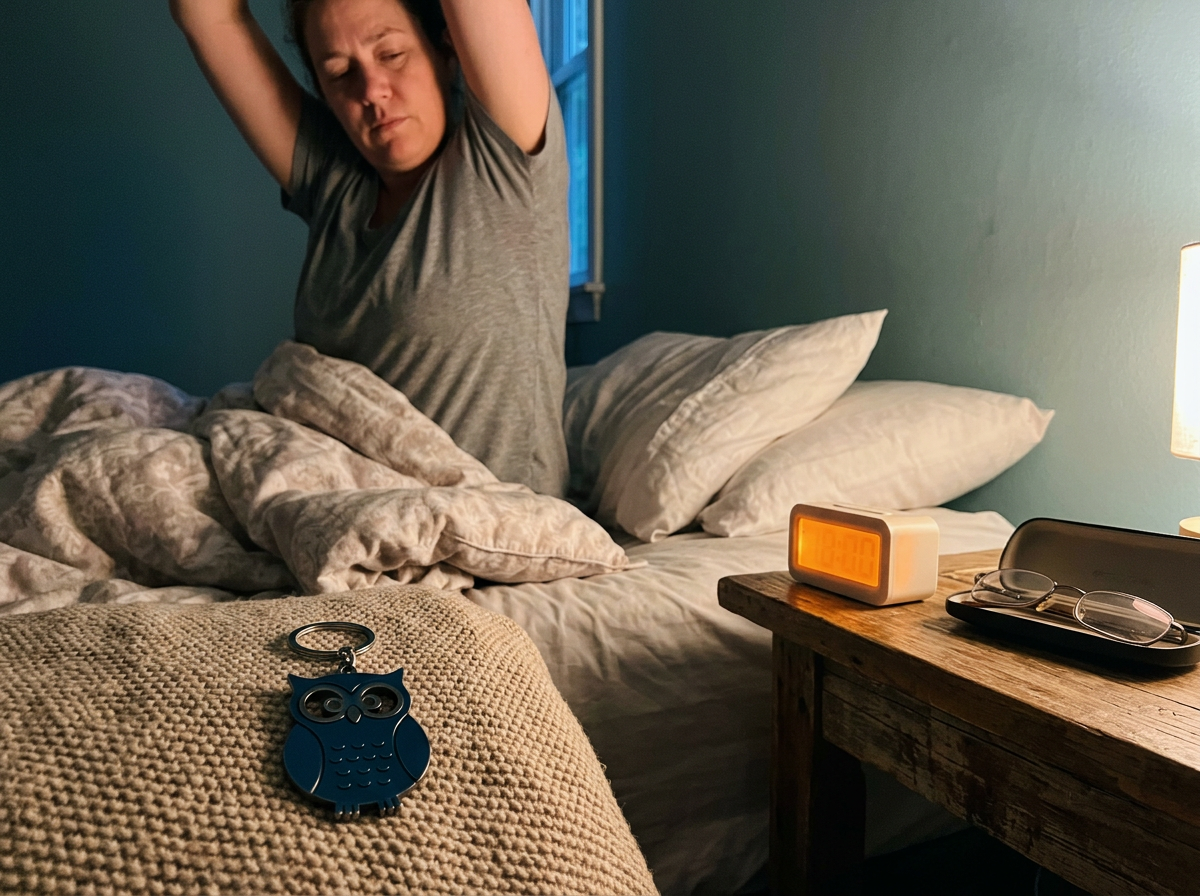 Nighttime living setup implying the “night owl” phrase.