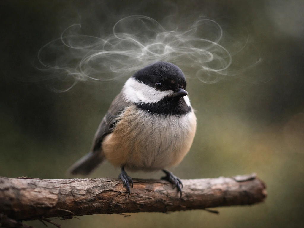 Small bird perched near faint swirling threadlike wisps suggesting anxious thoughts