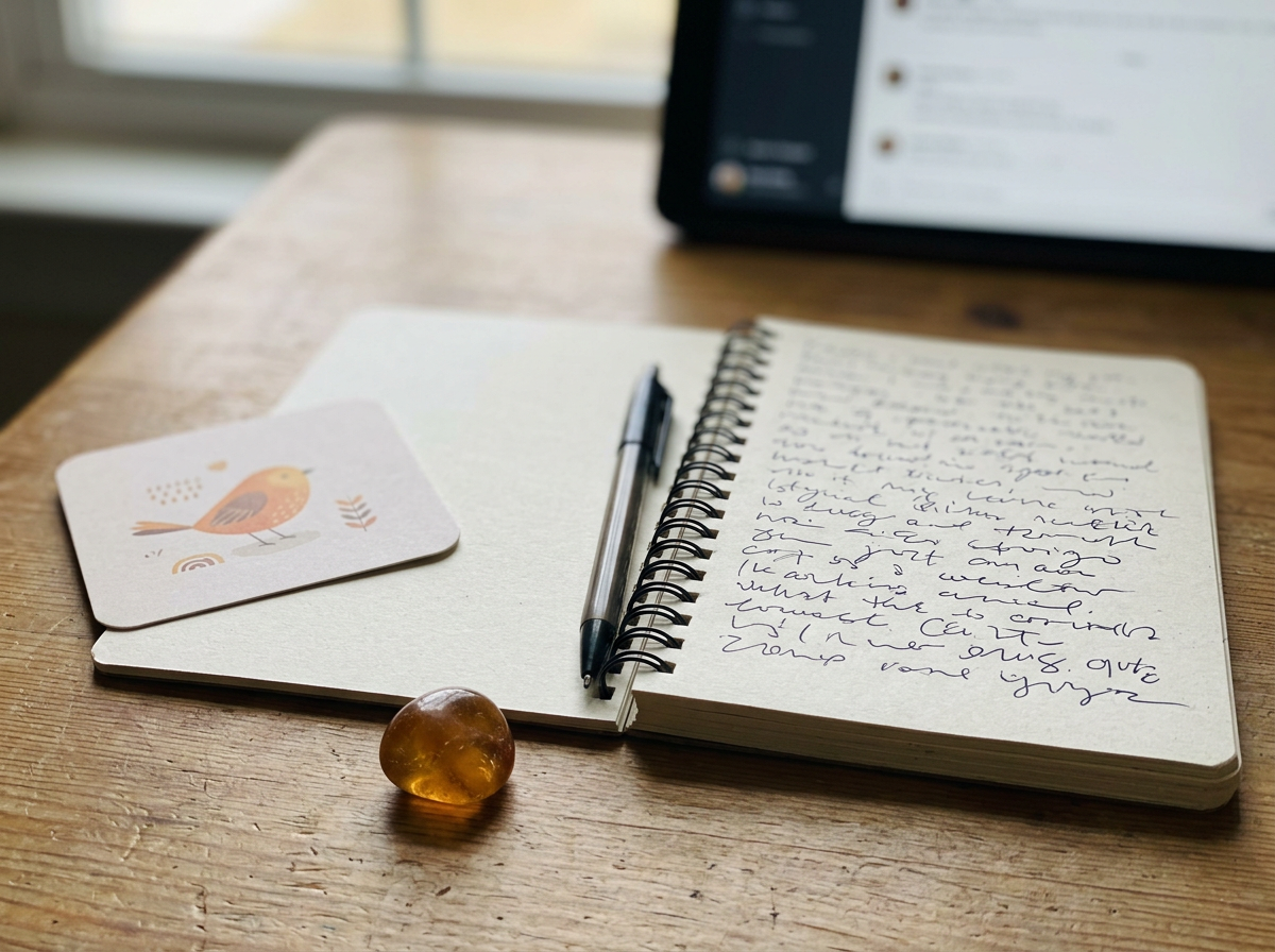 Notebook page with a journaling prompt and handwritten reflection