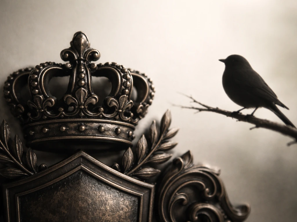 Regal crown/crest motif paired with a perched bird silhouette on a simple ledge, symbolizing duke bird meaning.