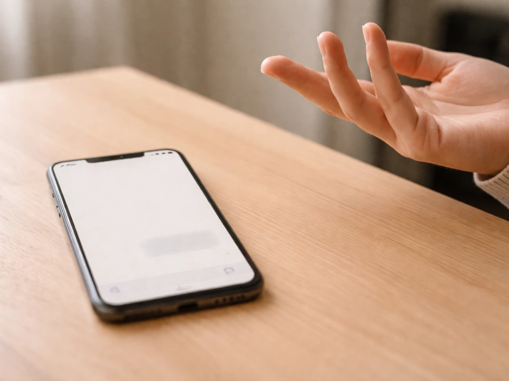 An exasperated gesture next to a blank chat screen on a phone, suggesting teasing or backhanded tone.