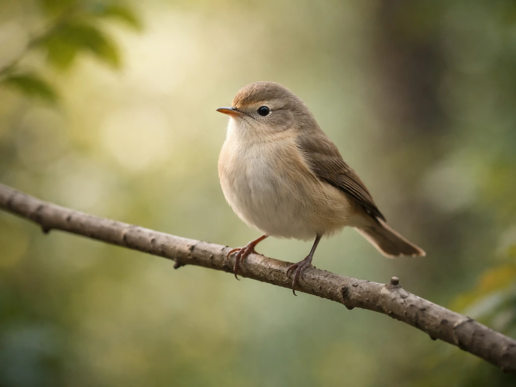 A single bird perched on a branch with a softly blurred forest background