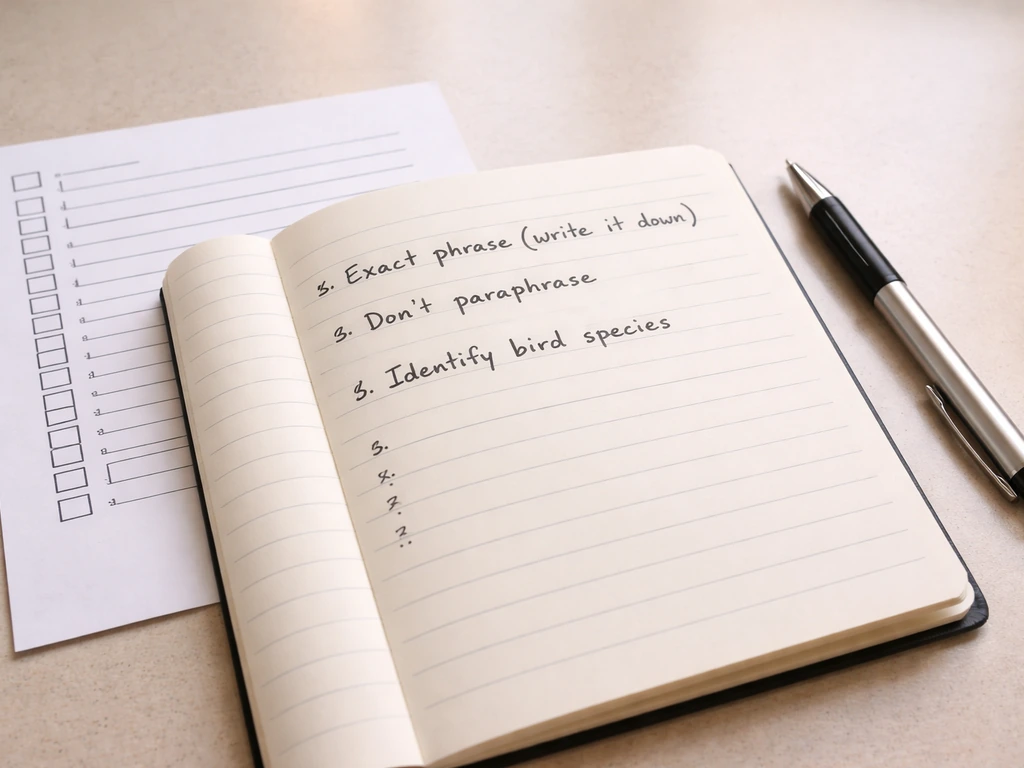 Notebook checklist on a desk with handwritten prompts about finding the right meaning