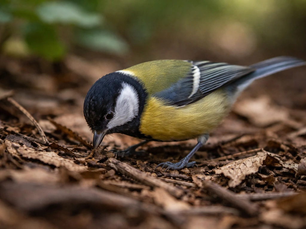 Close-up of a small bird actively foraging with quick, energetic motion in soft natural light.