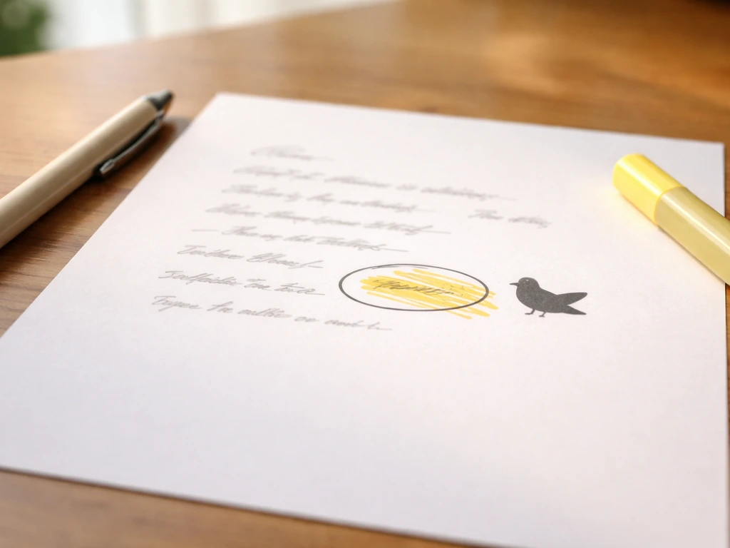 Minimal desk close-up with a highlighted word next to a bird icon, showing context guiding meaning.