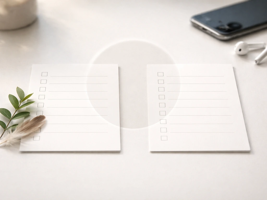 Minimal side-by-side checklist cards showing language and brand-context clues for a phrase meaning