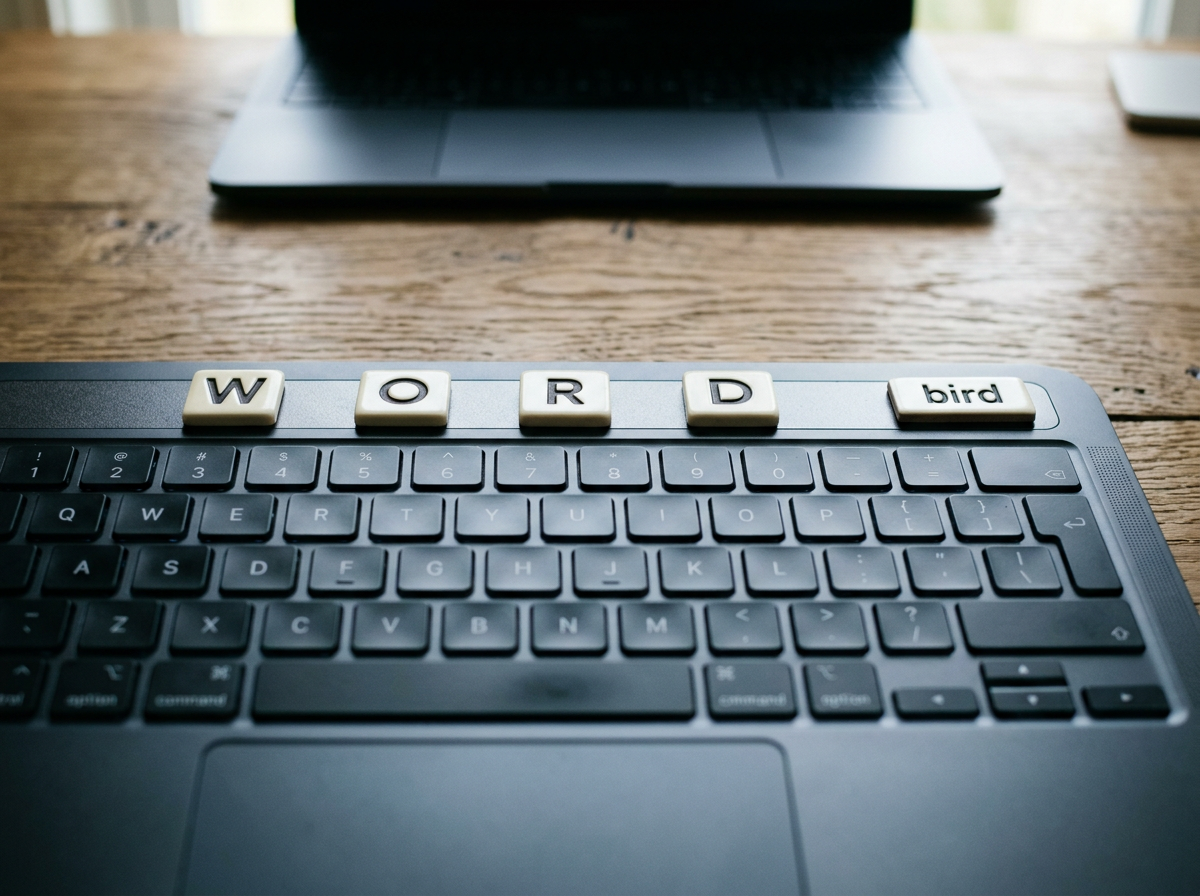 Magnetic letter tiles showing “W O R D” spaced out versus “bird” grouped, illustrating spacing meaning.