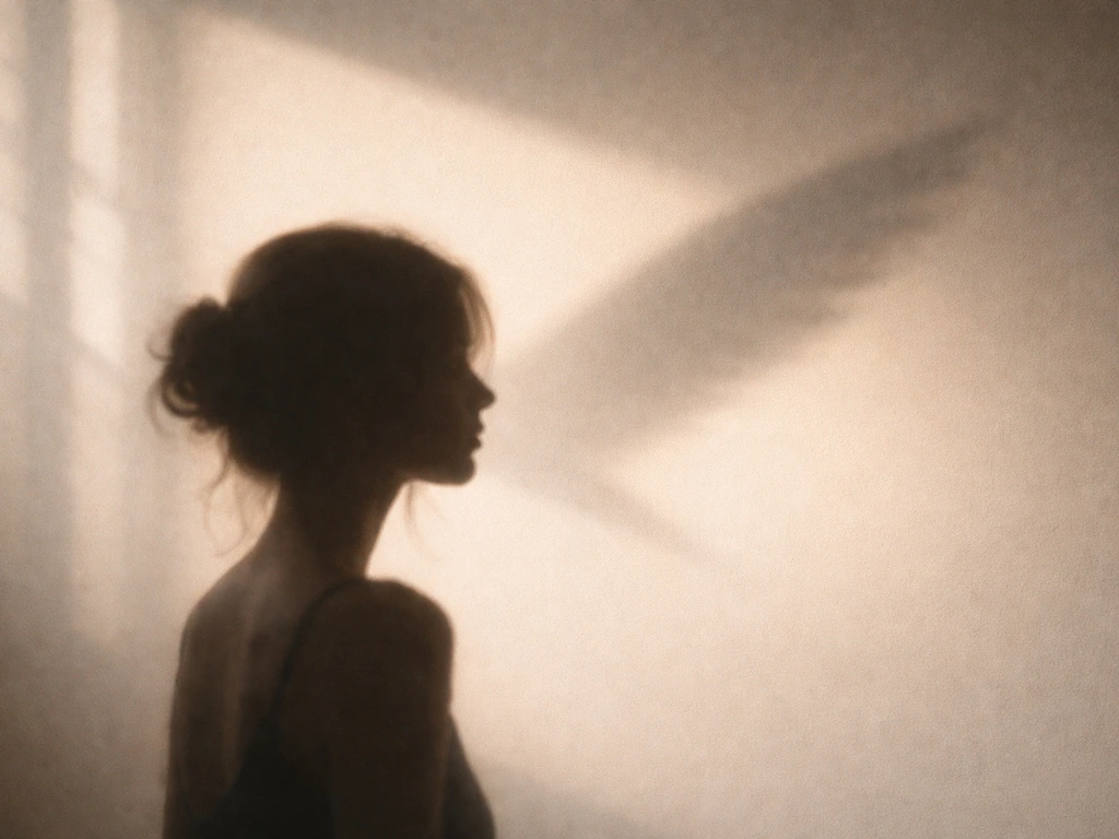 Soft bird-shaped shadow cast over a woman’s silhouette, suggesting slang meaning without showing the animal or text.