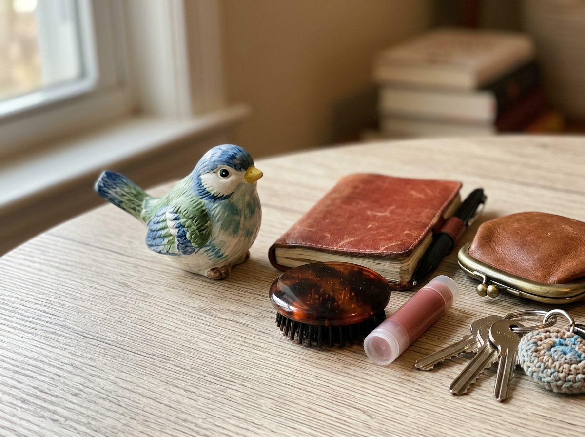 Bird figurine next to personal items to show ‘bird’ used as slang, not literal.