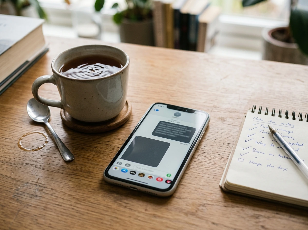 Phone drafting and sending a friendly reply to a teasing phrase.