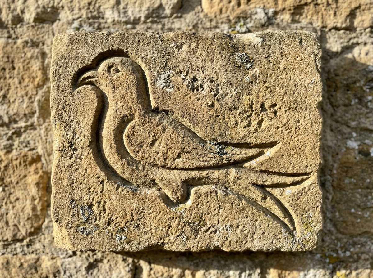 Close view of a footless martlet bird emblem in heraldry