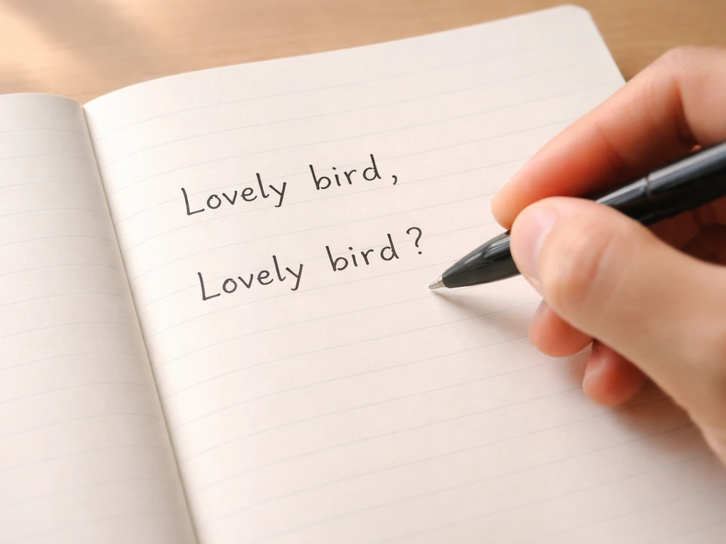 Close-up of handwritten sentences showing comma and question mark cues for meaning intent