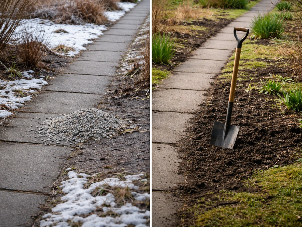 Minimale foto: links januari, rechts februari, overgang van bekalken; links wachten bij dooi-vrij, rechts eerste herstel