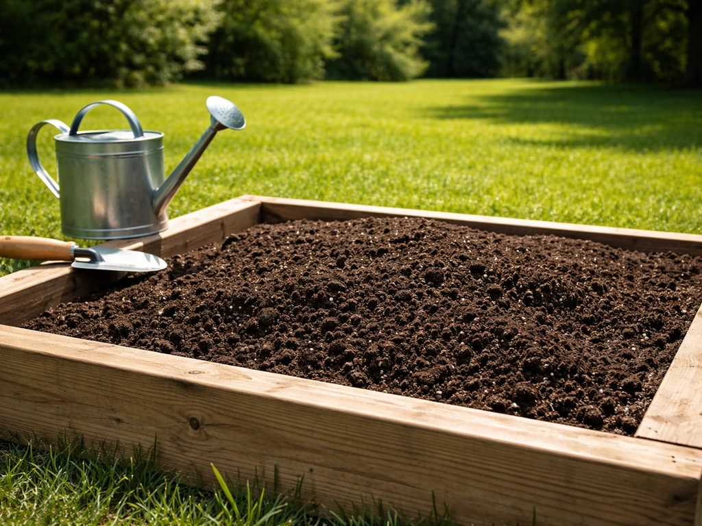 Bright sunlit garden bed with dark, loose potting mix prepared for hibiscus planting