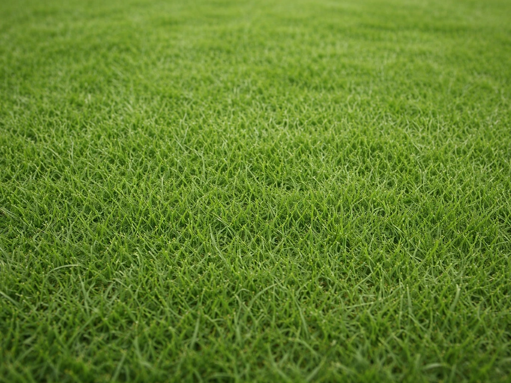 Vue rapprochée d’un tapis de graminées fines, texture dense et brins réguliers, aspect “gazon anglais”
