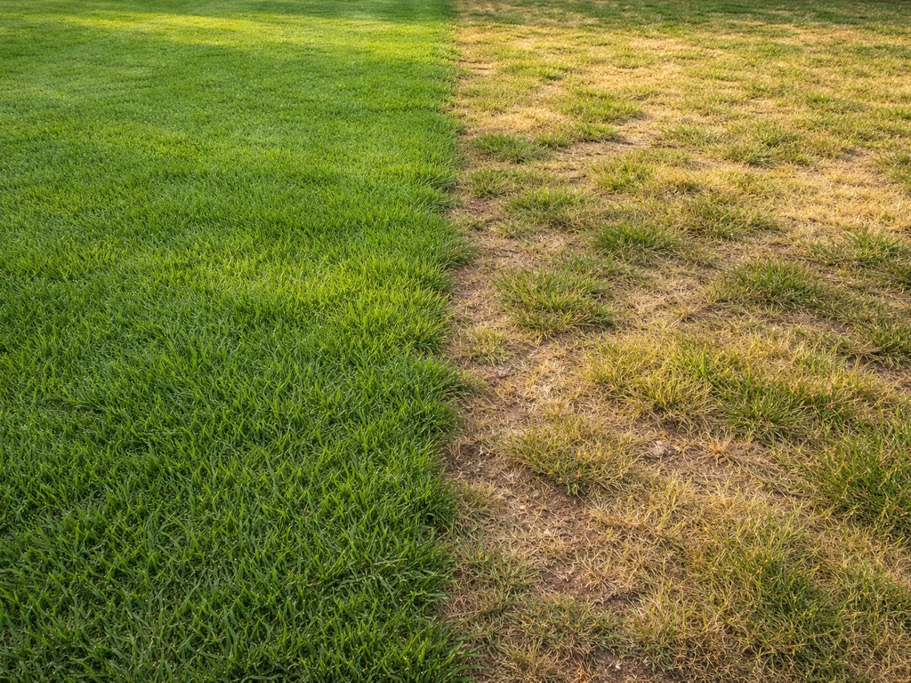 Même parcelle : côté cynodon dense et vert, côté clairsemé et jaunissant, avis contrastés.