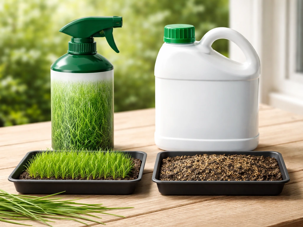 Table de jardinage montrant deux produits pour créer une comparaison entre regarnissage et hydro-ensemencement.