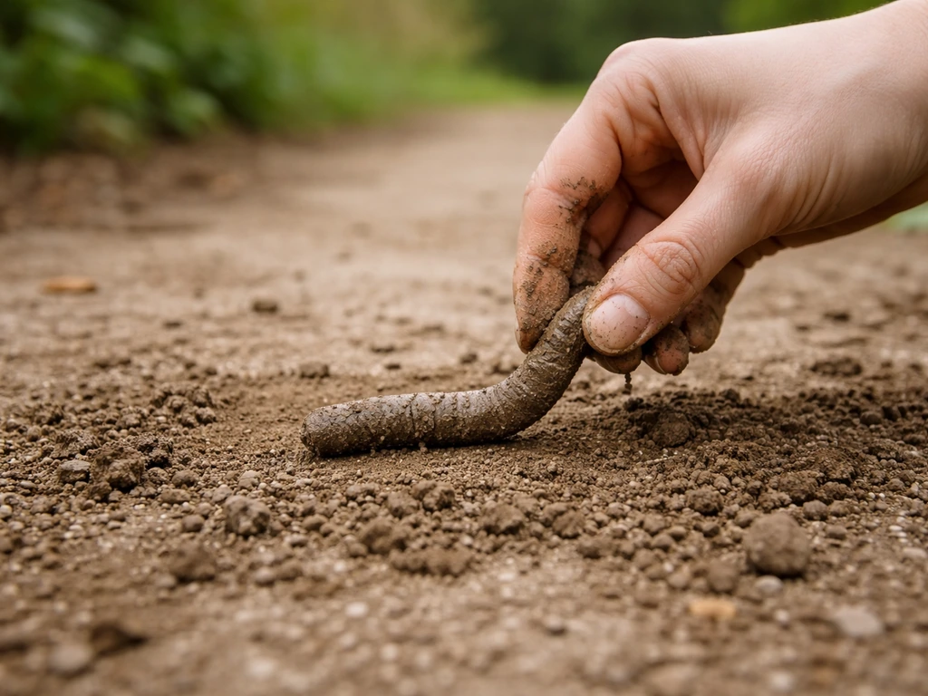 Main formant un boudin avec de la terre humide, sur fond de sol en extérieur, ambiance pédagogique