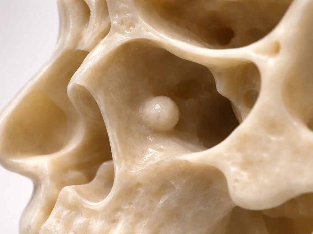 Close-up of nasal/sinus anatomy model showing a small bony osteoma-like growth on the sinus wall.
