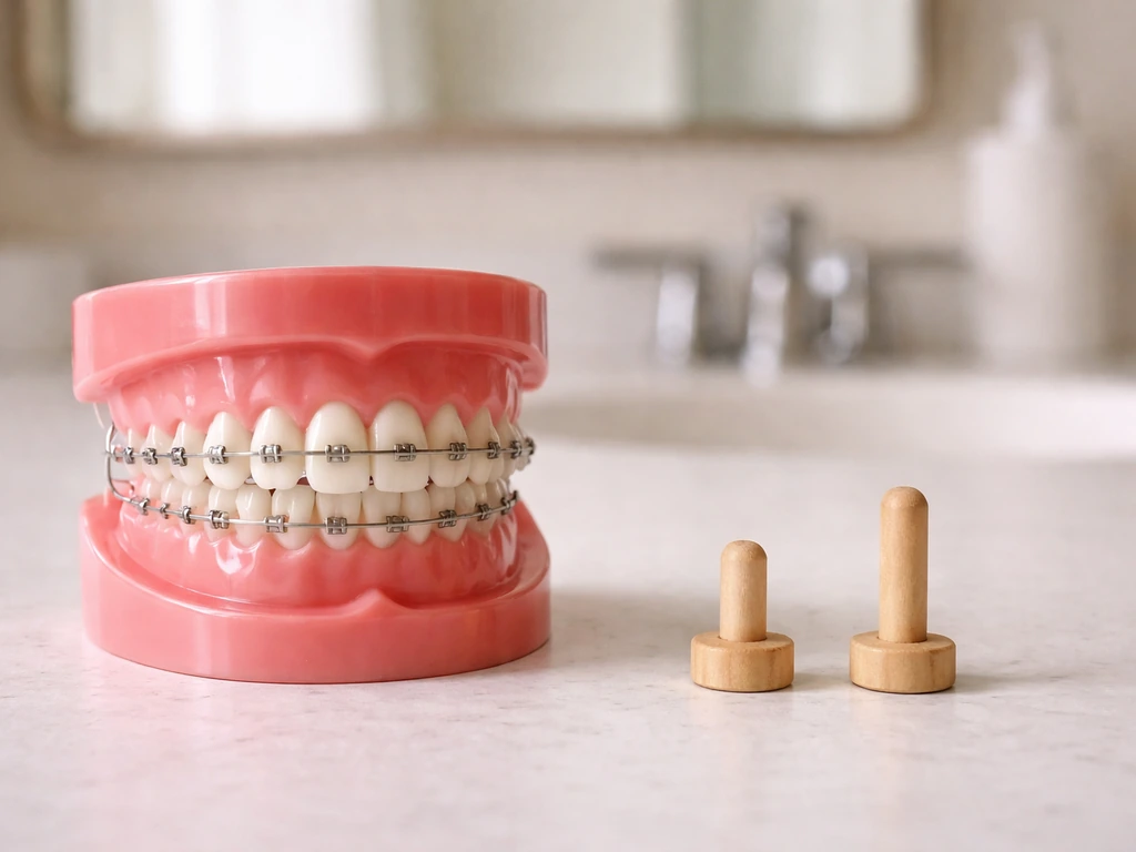 Dental model on a countertop with small unlabeled age markers suggesting adult teeth finish by about 21.