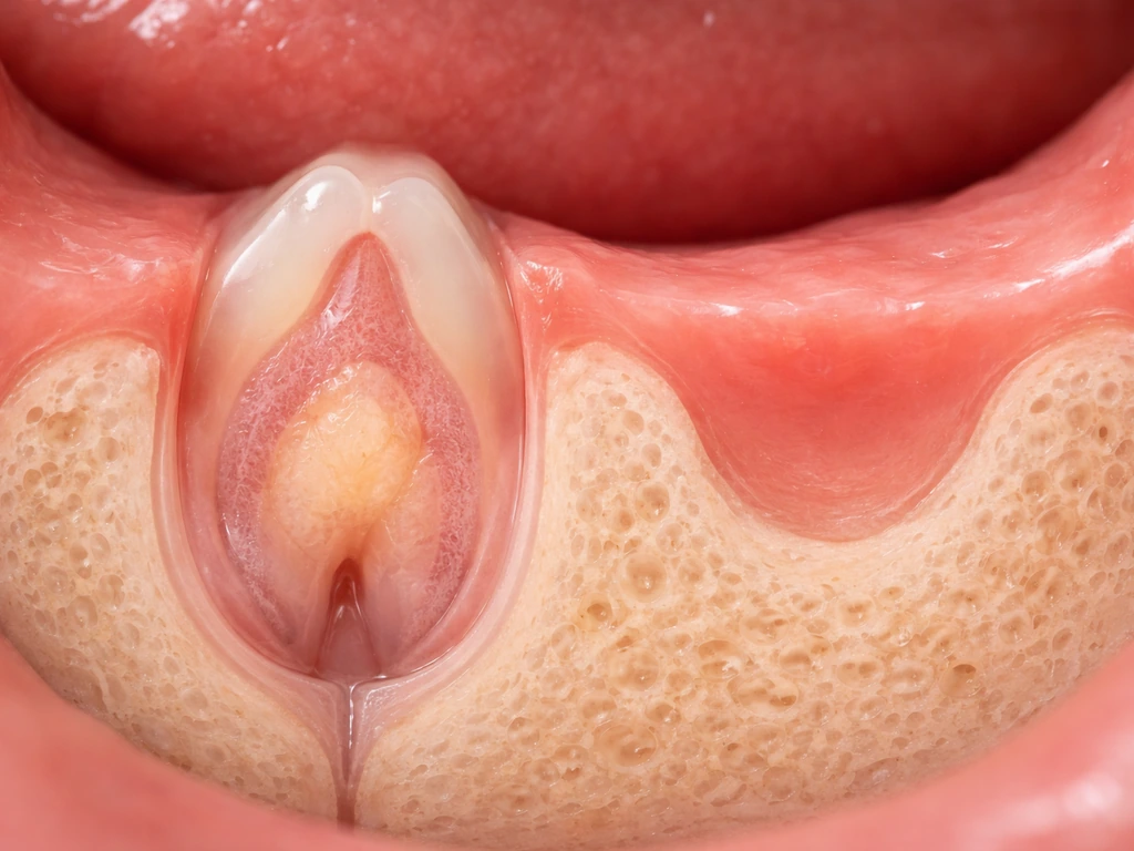 Photo-like cross-section showing a developing tooth germ in one side and healed tissue with no replacement on the other.