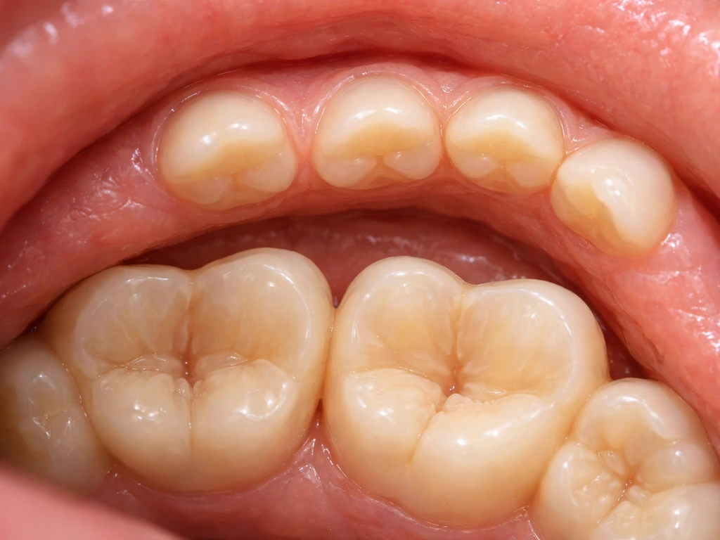 Realistic close-up dental anatomy showing baby and permanent tooth generations under gums