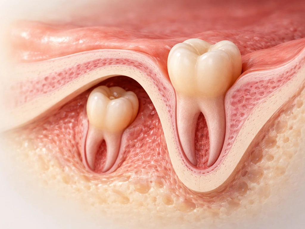Cross-section of a developing jaw showing dental lamina growing downward and initiating primary and permanent tooth germ