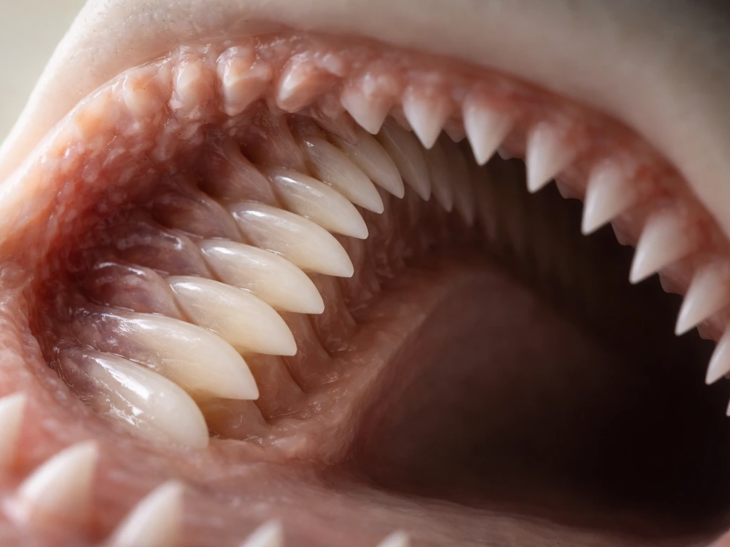 Close-up of translucent tooth rows in a jaw-like structure showing forward tooth movement.