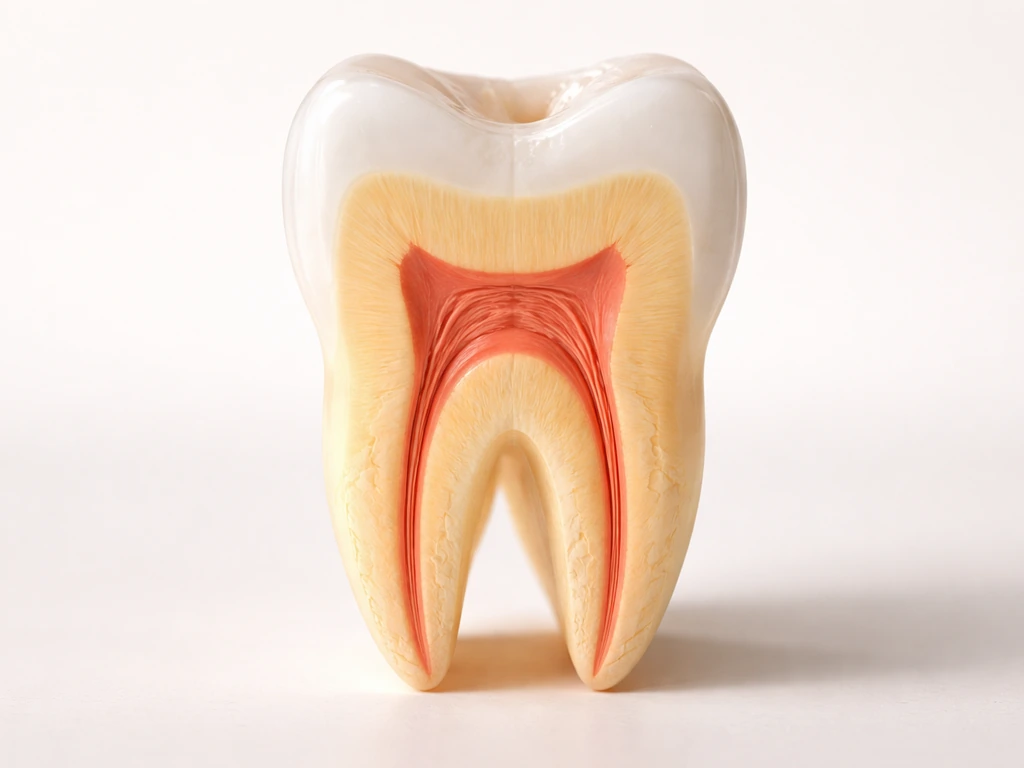 Close-up conceptual cross-section of a tooth showing healthy layers morphing into new enamel, dentin, and pulp.