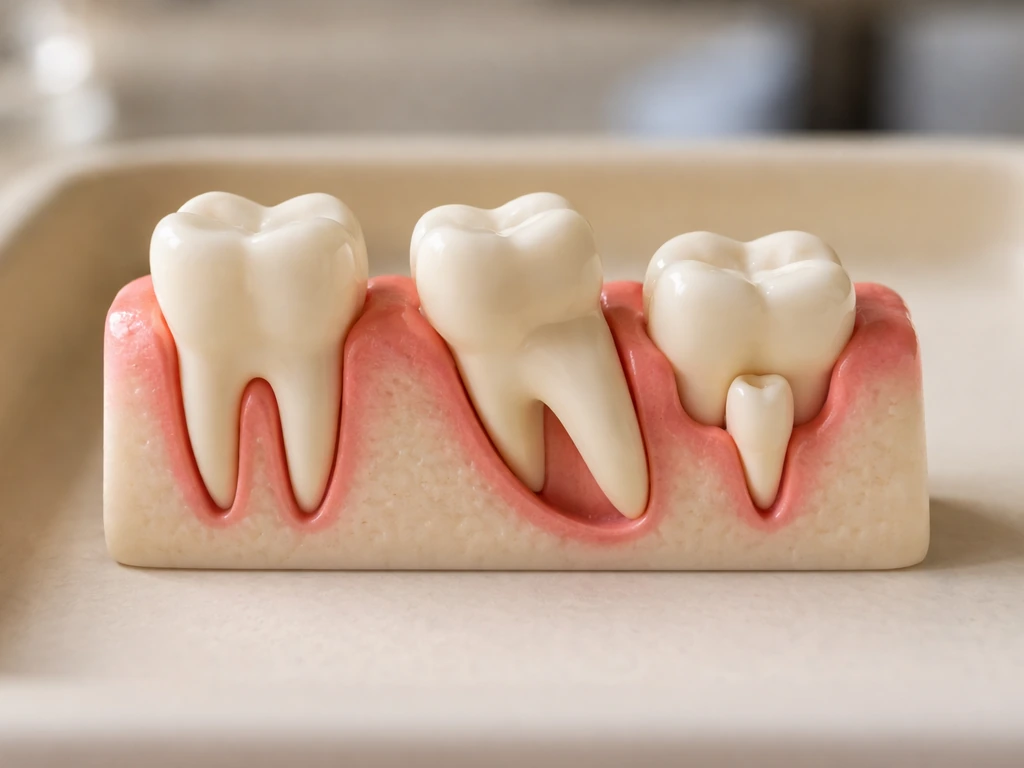 Close-up dental model showing normal eruption, ectopic eruption, and an extra tooth in an unexpected spot.