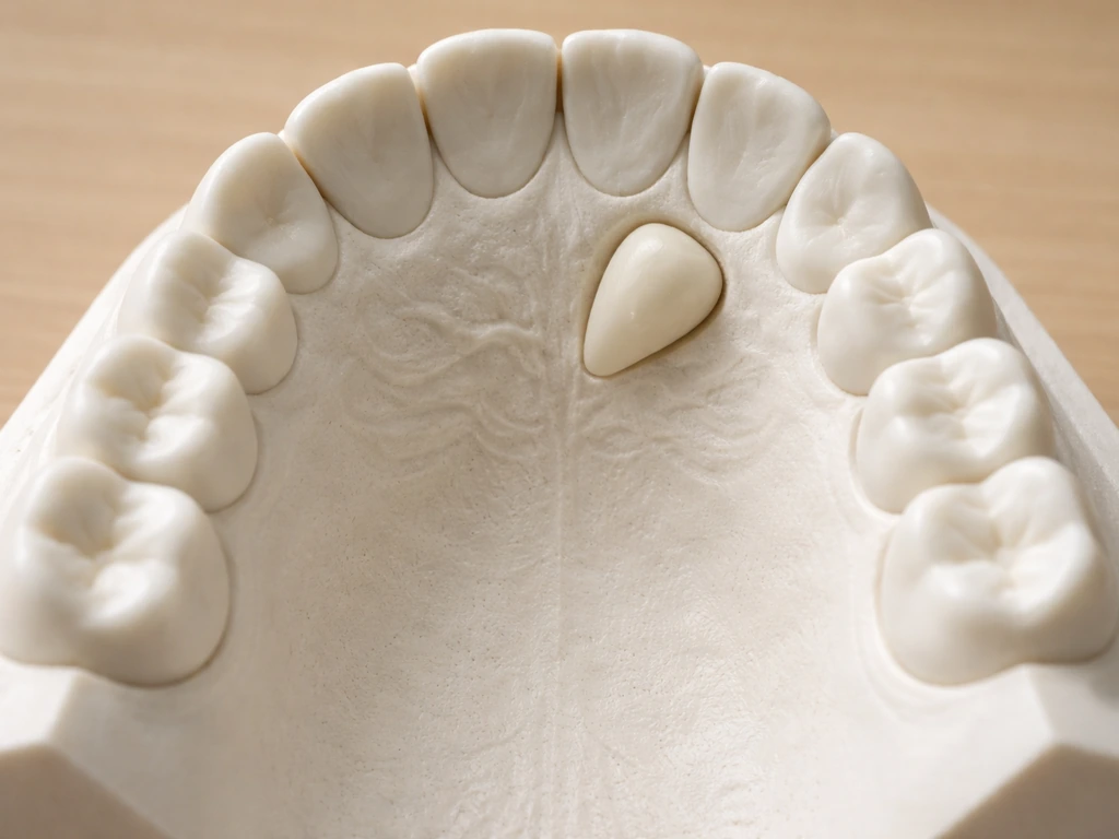 Close-up dental study model view of the upper palate showing a palatally displaced canine.