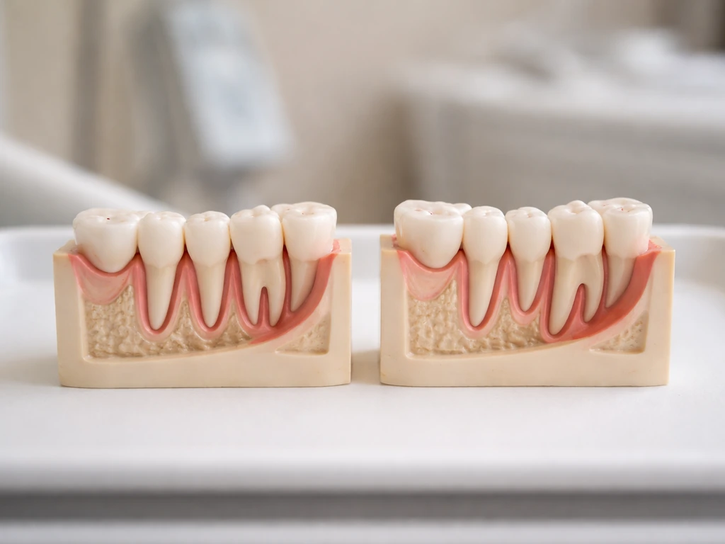 Two side-by-side jaw model cross-sections showing enough vs crowded back space for wisdom tooth eruption.