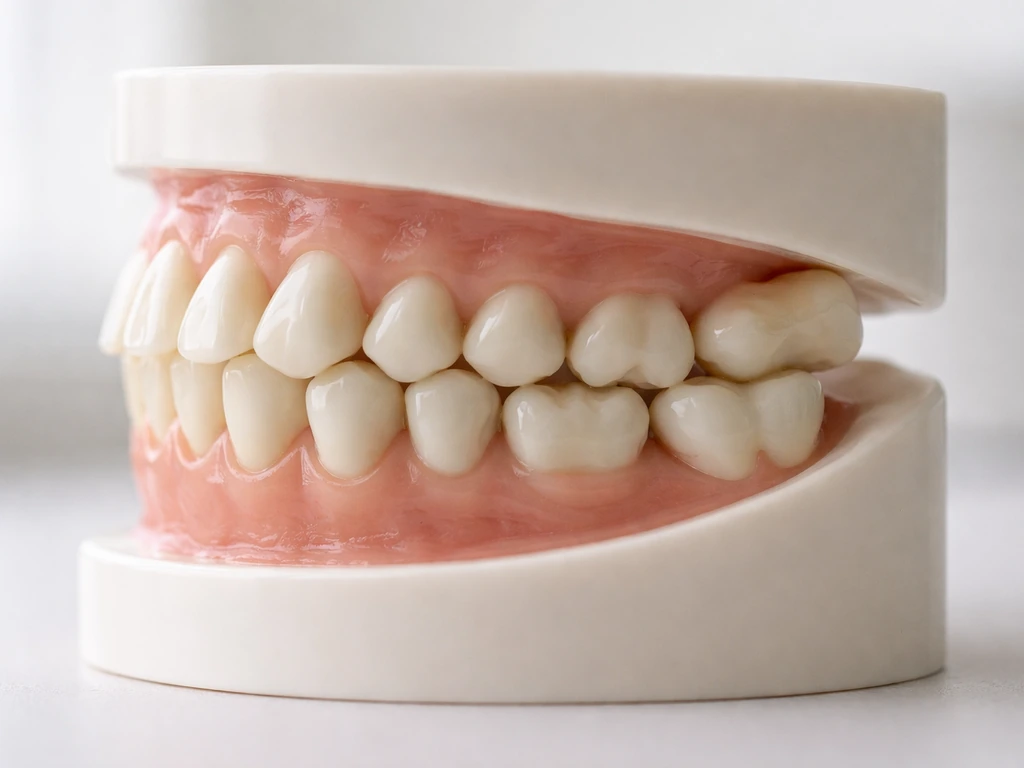 Close-up dental model showing wisdom teeth behind second molars in upper and lower jaws.