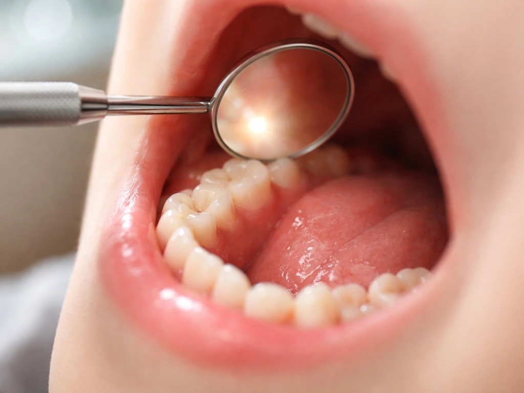 Close-up of a child’s gumline with baby teeth erupting naturally, hinting at early crowding.