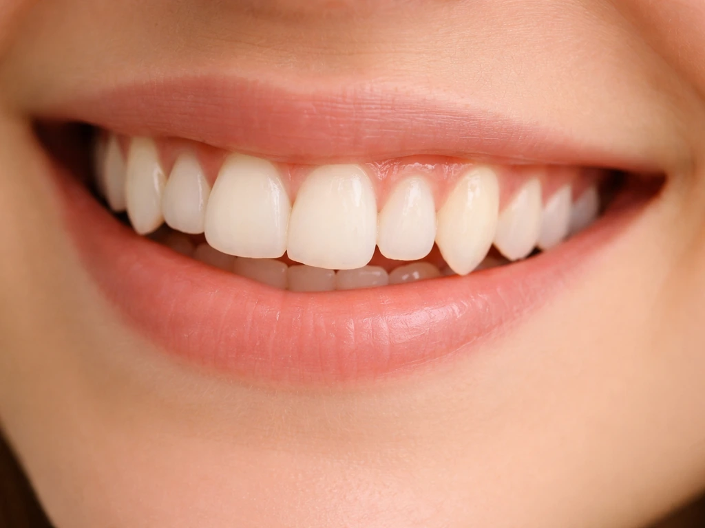 Close-up smile highlighting the upper canines with natural gum line and slightly more prominence.