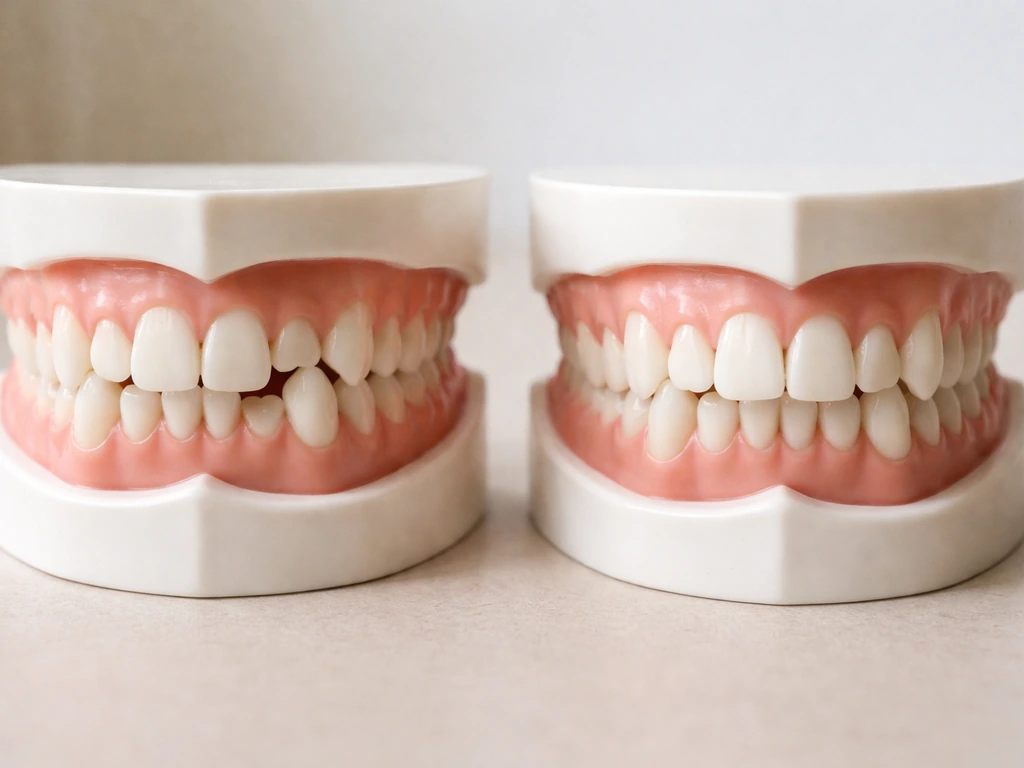 Minimal dental concept showing child vs adult timing for canines erupting and visible length change.