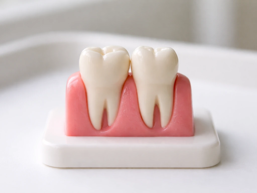 Dental model showing crown lengthening concept with gingival margin moved apically to reveal more tooth crown.