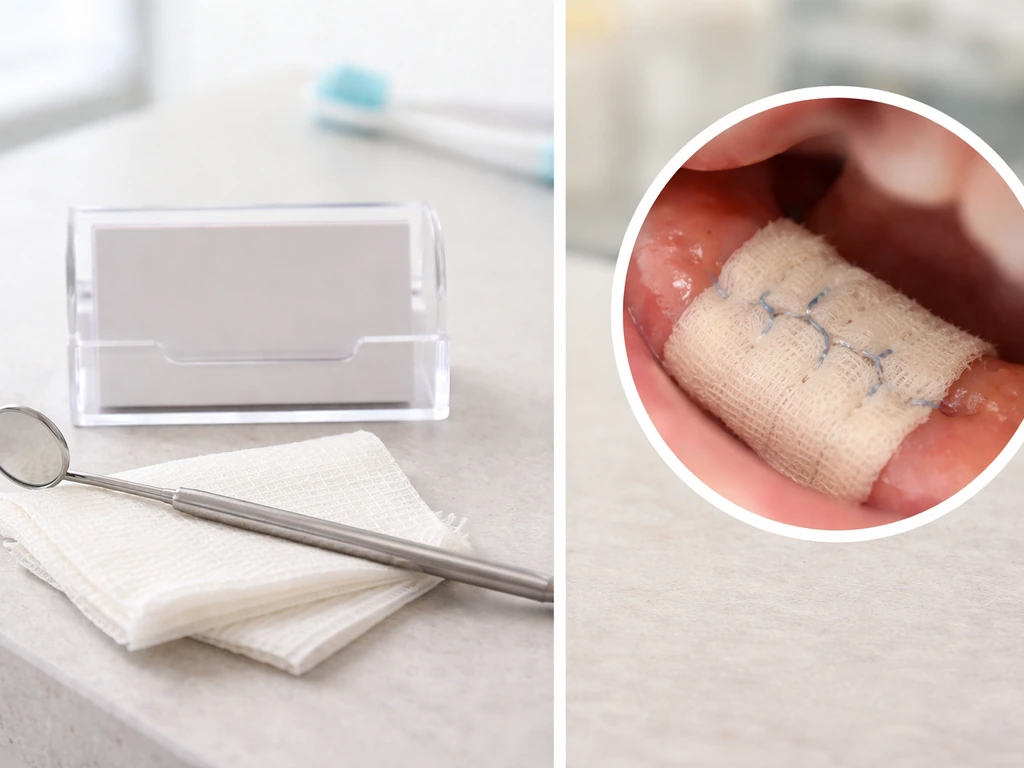 Minimal clinic countertop showing monitoring supplies on one side and a healing dressing concept on the other.