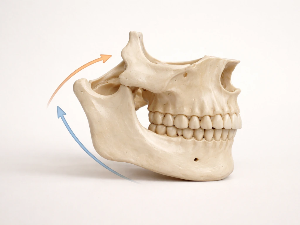 Minimal medical-style view of upper and lower jaw bones showing growth and remodeling concept