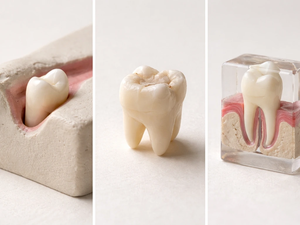 Three-panel close-up showing tooth replacement from a socket, enamel wear/chip, and early tooth development.
