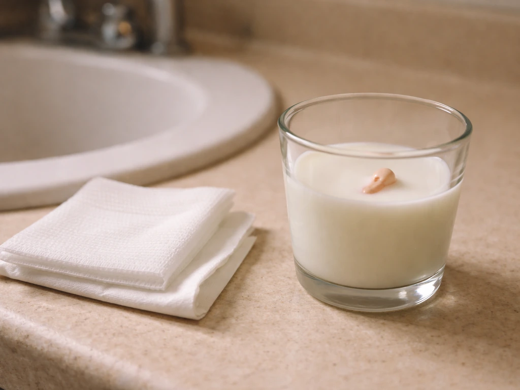 Avulsed tooth kept in milk on a bathroom counter with clean gauze nearby.