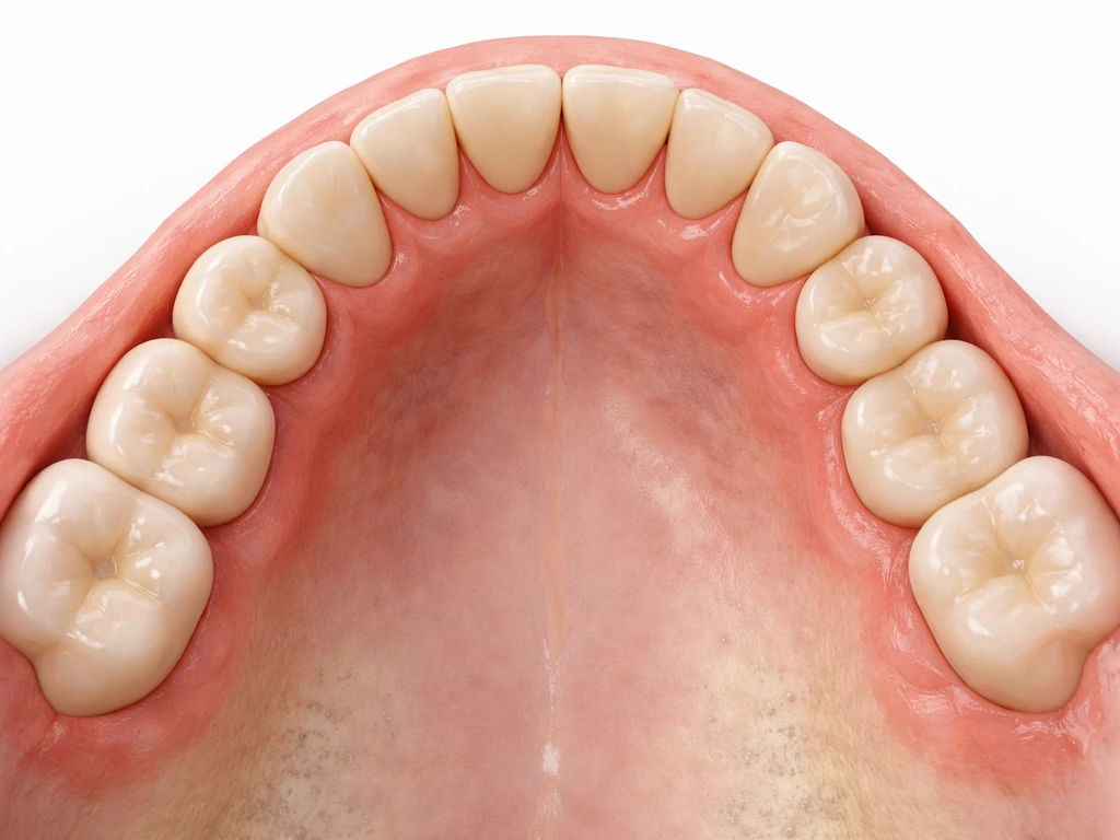 Cross-section of upper jaw showing wisdom teeth positioned behind back molars at the far corners.