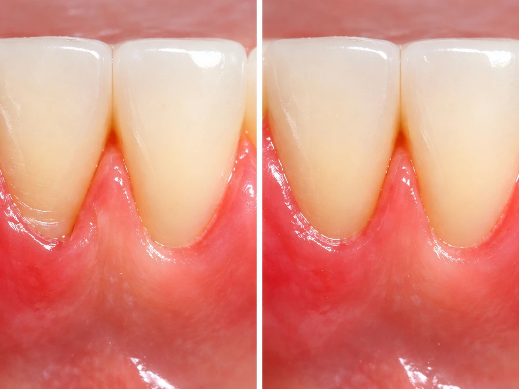 Dental illustration-style photo showing gum recession on one side and a stable receding gum line on the other