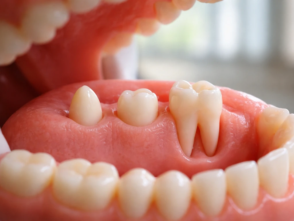 Close-up of an open mouth model with a clear dental diagram-like sequence showing bud, cap, and bell stages